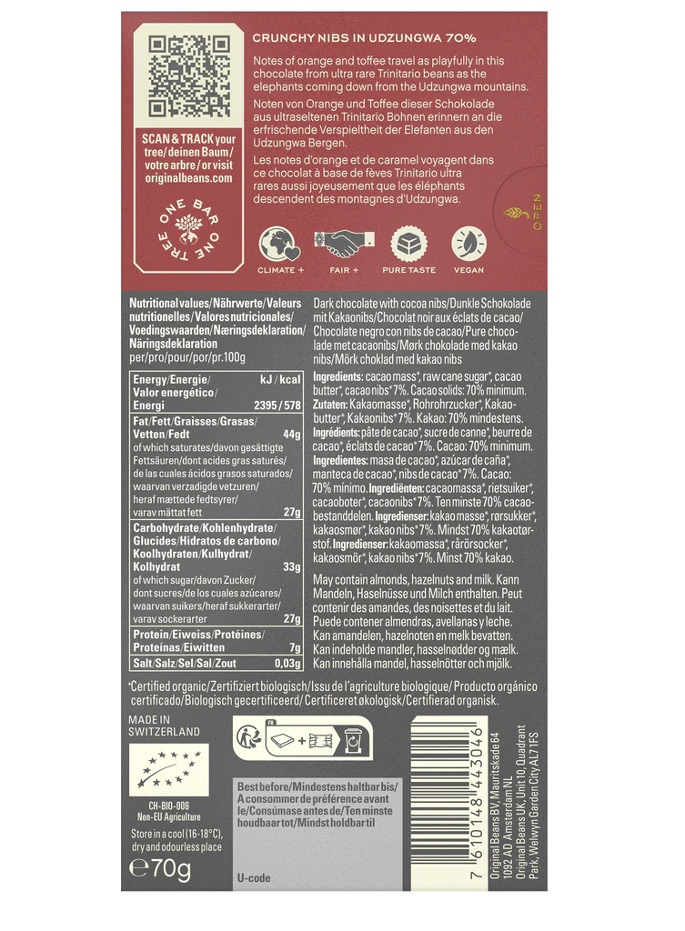 Chocolate Tanzania Udzungwa 70% con nibs